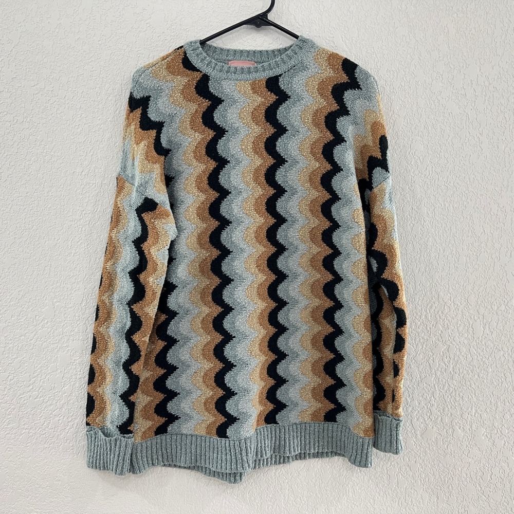 Show Me Your Mumu Womens XS Retro Wave Knit Sweater Gray Brown Black Oversized